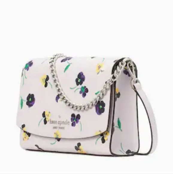 NWT Kate Spade Large Convertible Chain Crossbody Pink Pansy with Print - Picture 3 of 8